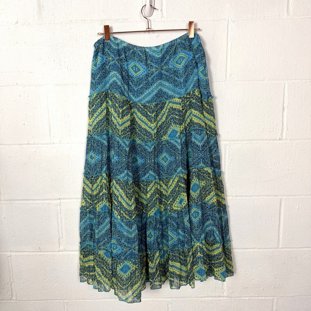 VTG Draper's & Damon's Skirt BoHo Maxi Skirt SZ LP Blue Gauzy Tiers Sheer Gypsy - Picture 7 of 11